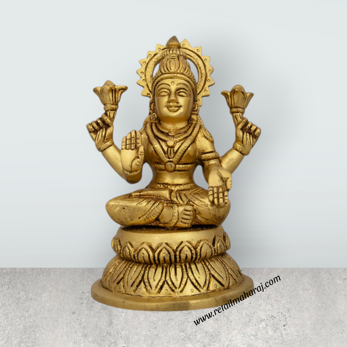 Lakshmi Idol - 6 x 4 Inches | Antique Brass Idol/ Laxmi Murti/ Lakshmi Murti for Pooja/ 1.580 Kgs Approx - Retail Maharaj