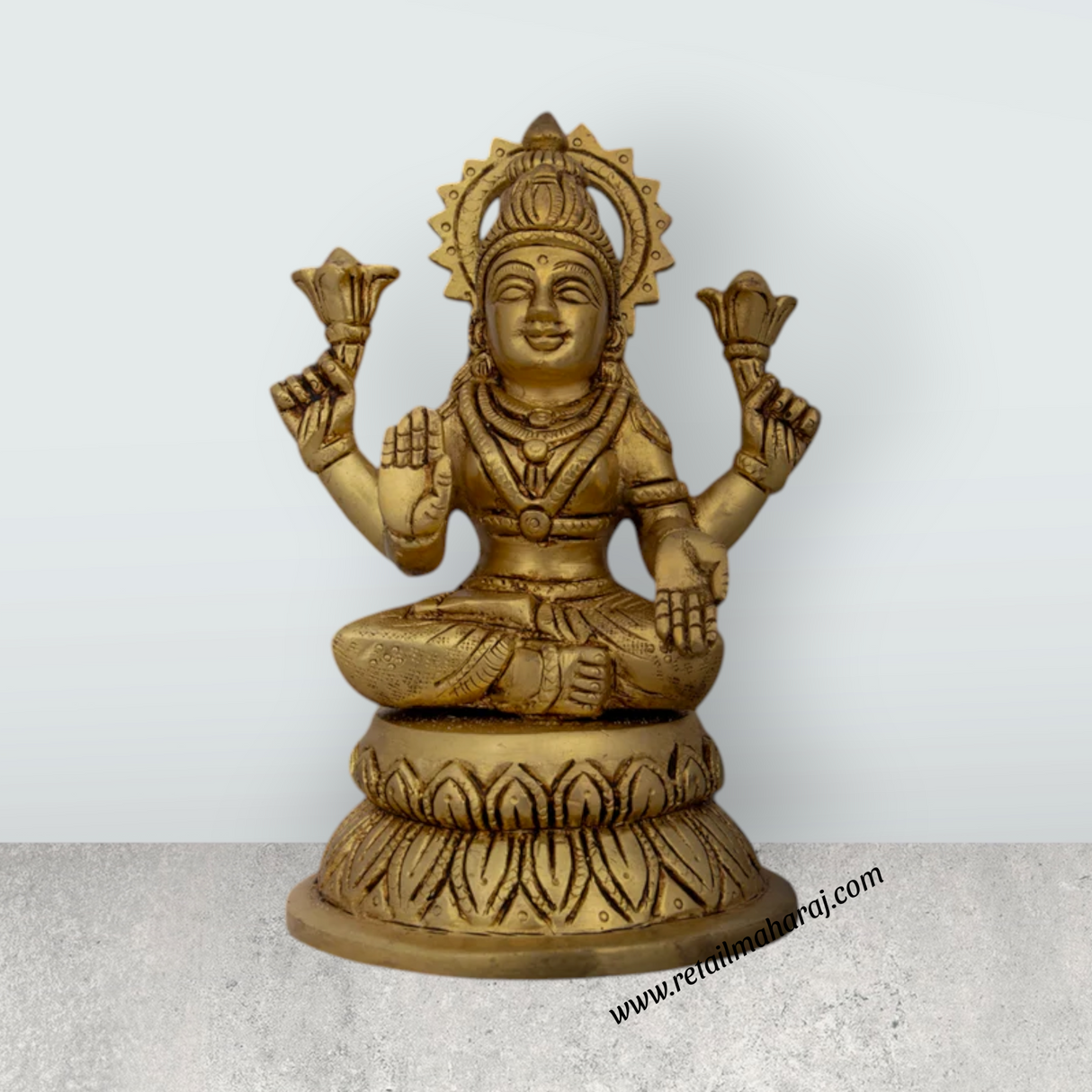 Lakshmi Idol - 6 x 4 Inches | Antique Brass Idol/ Laxmi Murti/ Lakshmi Murti for Pooja/ 1.580 Kgs Approx - Retail Maharaj