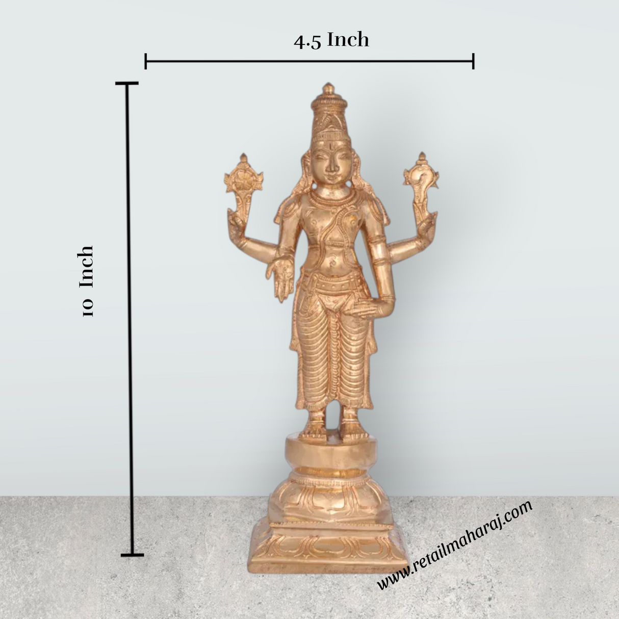 Perumal Sridevi Bhudevi Murti - 10 x 4.5 Inches | Panchaloha Idol/ Perumal with Sridevi Bhudevi Statue For Pooja - Retail Maharaj