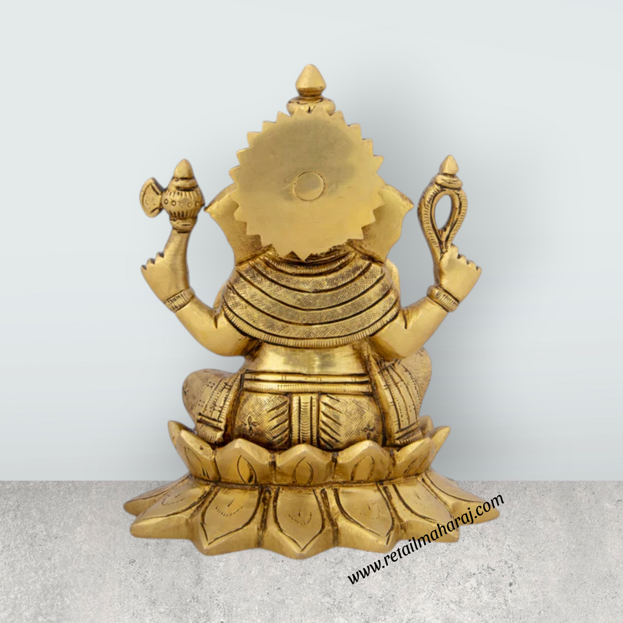 Ganesh Murti - 5 x 3.5 Inches | Antique Brass Idol/ Ganpati Idol/ Vinayaka Statue for Pooja/ 1.300 Kgs Approx - Retail Maharaj
