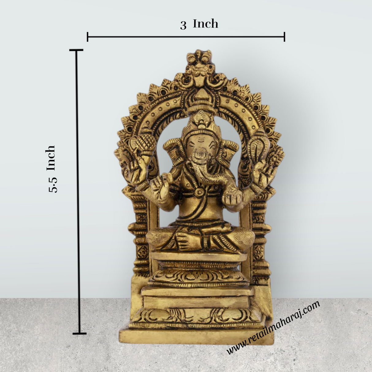 Ganesh Murti - 5.5 x 3 Inches | Antique Brass Statue/ Vinayagar Statue for Pooja/ 790 Gms Approx - Retail Maharaj
