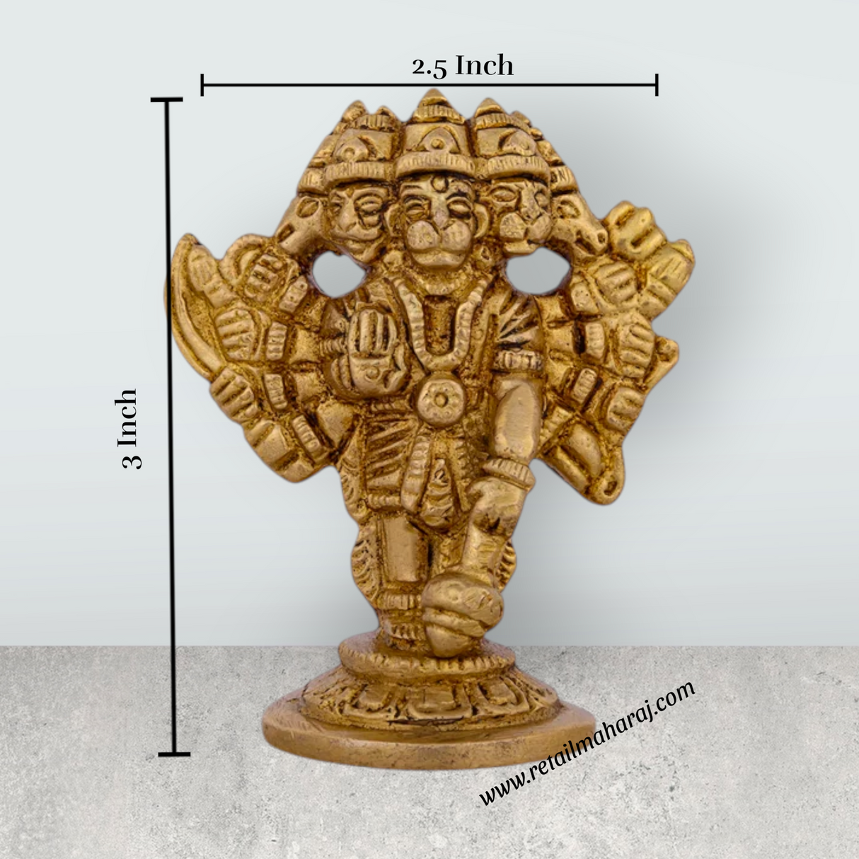Panchmukhi Hanuman Murti - 3 X 2.5 Inches | Antique Brass Idol/ Standing 5 Face Anjaneya Statue For Worship - Retail Maharaj