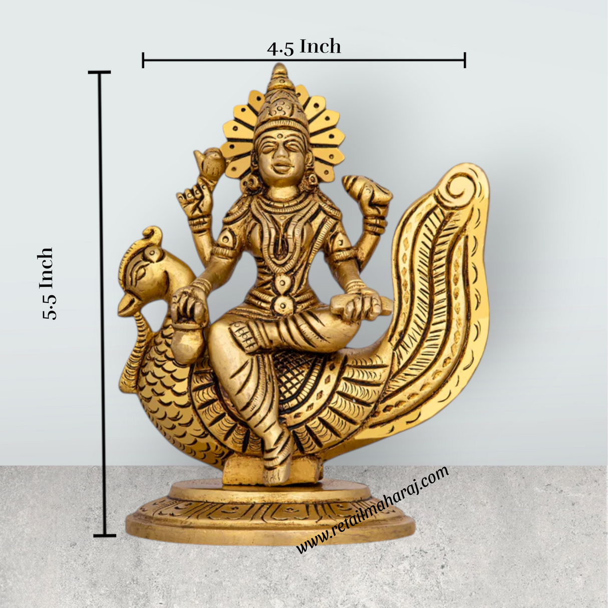 Gayatri Devi Sitting On Annam - 5.5 x 4.5 Inches | Antique Brass Idol/ Gayathri Devi for Pooja/ 1.200 Kgs Approx - Retail Maharaj