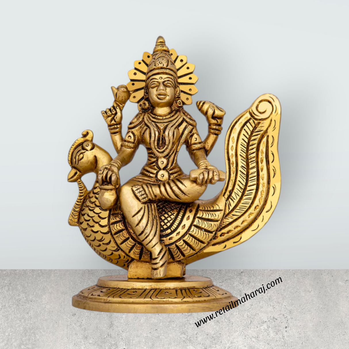 Gayatri Devi Sitting On Annam - 5.5 x 4.5 Inches | Antique Brass Idol/ Gayathri Devi for Pooja/ 1.200 Kgs Approx - Retail Maharaj