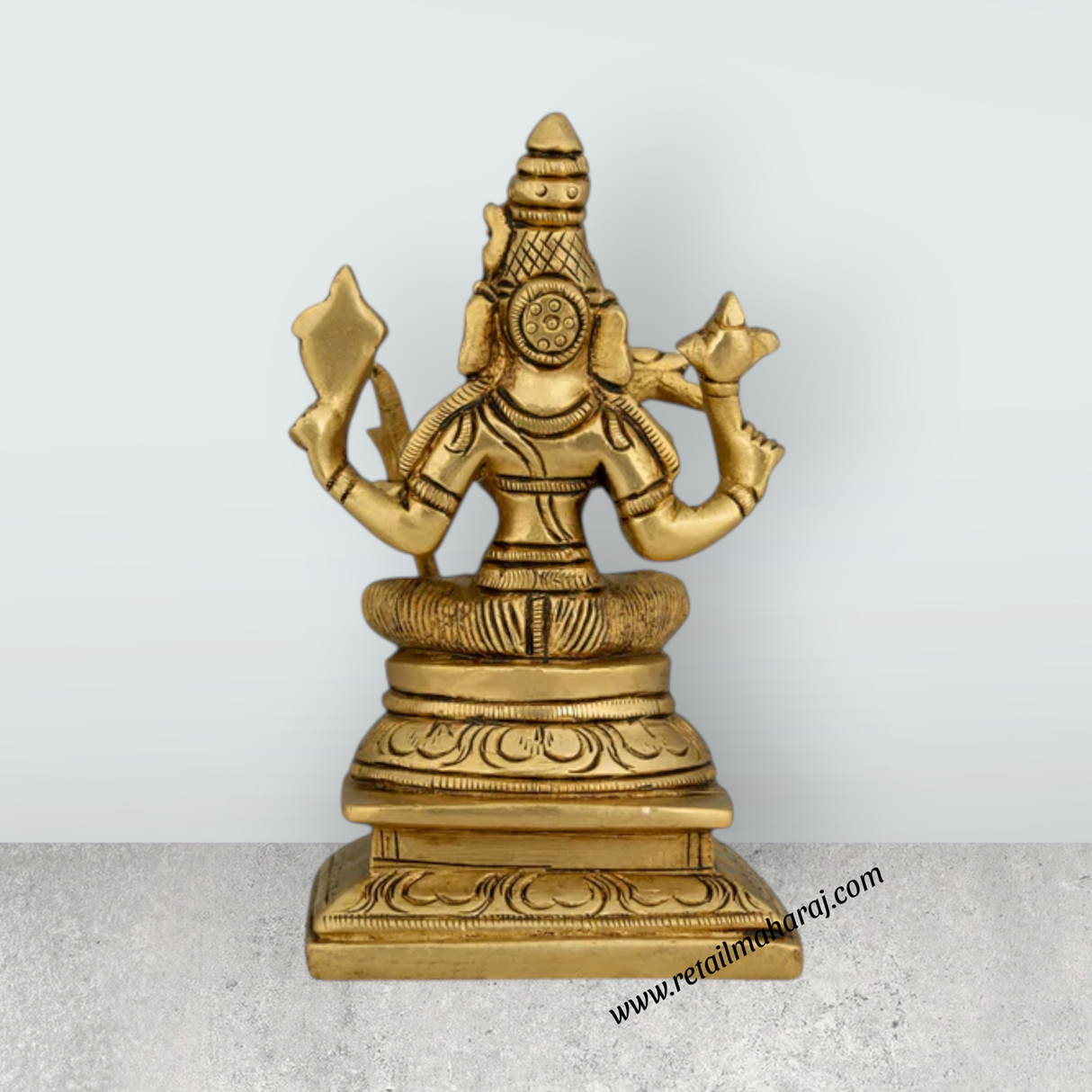 Kamakshi Idol With Base - 5 x 3 Inches | Antique Brass Idol/ Kamatchi Amman Statue for Pooja/ 920 Gms Approx - Retail Maharaj