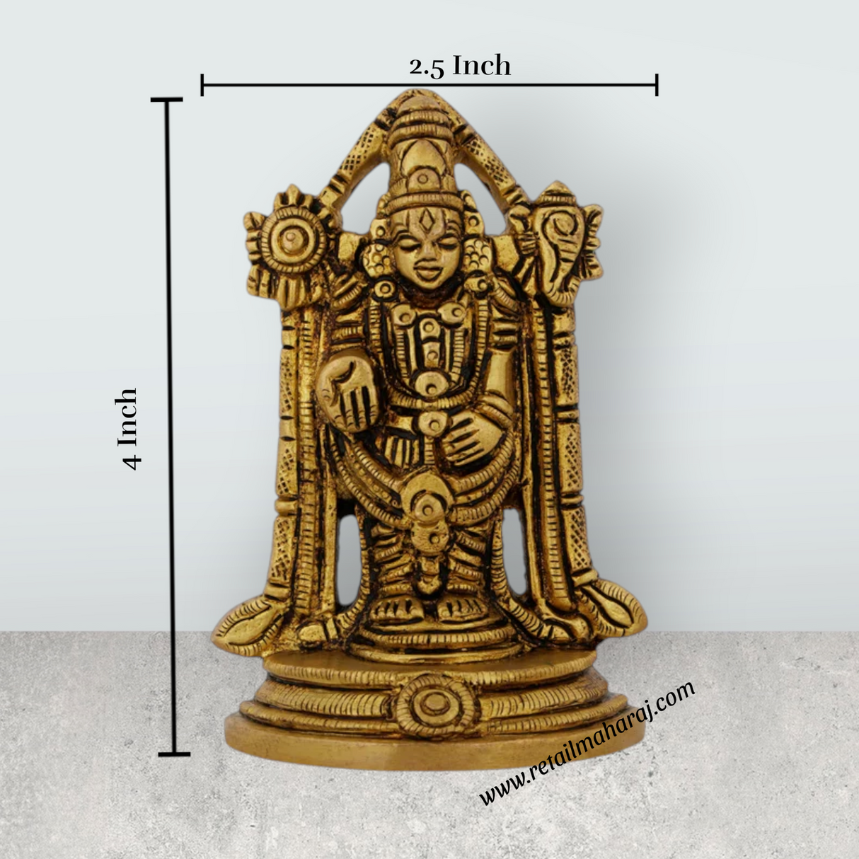 Balaji Murti Standing On Base - 4 x 2.5 Inches | Antique Brass Idol/ Venkateswara Swamy Idol for Pooja - Retail Maharaj