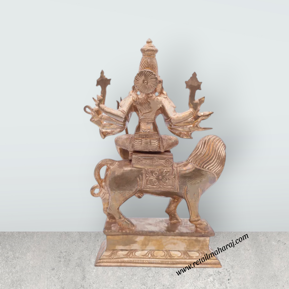 Durga Idol Sitting On Lion - 10 x 6 Inches | Panchaloha Idol / Durga Murti With 10 Hands for Pooja - Retail Maharaj