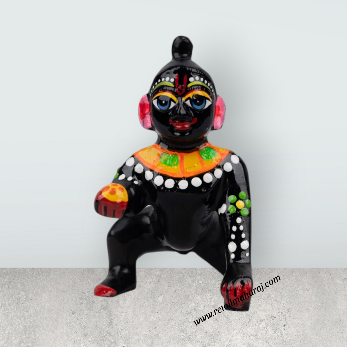 Crawling Krishna Murti - 4 x 3 Inches | Antique Brass Idol/ Painted Krishna Idol for Pooja