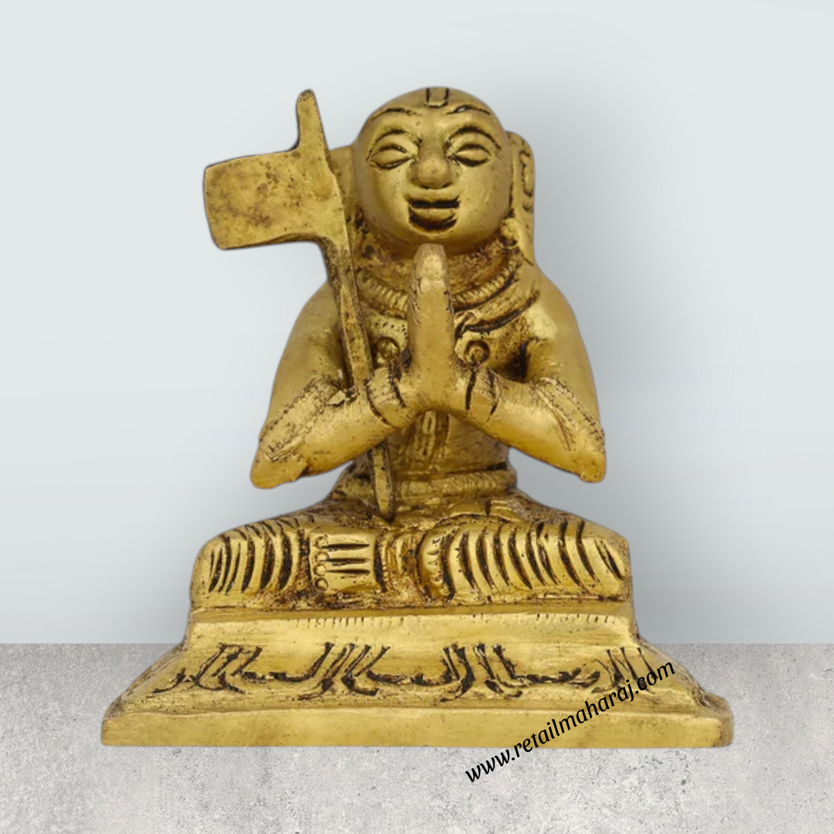 Ramanujar Statue Sitting On Base - 2.5 x 2 Inches | Antique Brass Idol/ Ramanujar Idol for Pooja