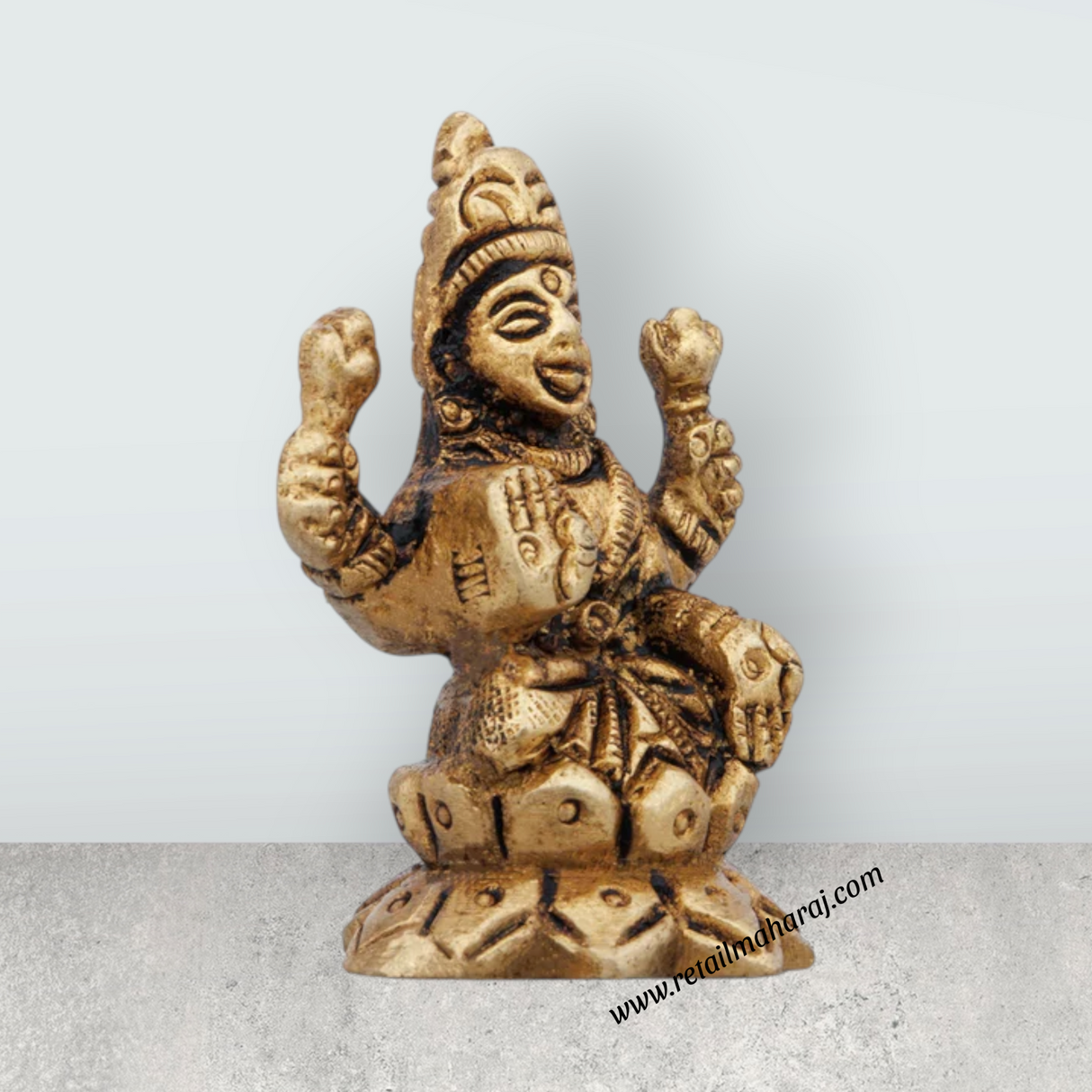 Lakshmi Idol - 2 x 1.5 Inches | Antique Brass Idol/ Lakshmi Murti/ Laxmi Idol for Pooja/ 95 Gms Approx