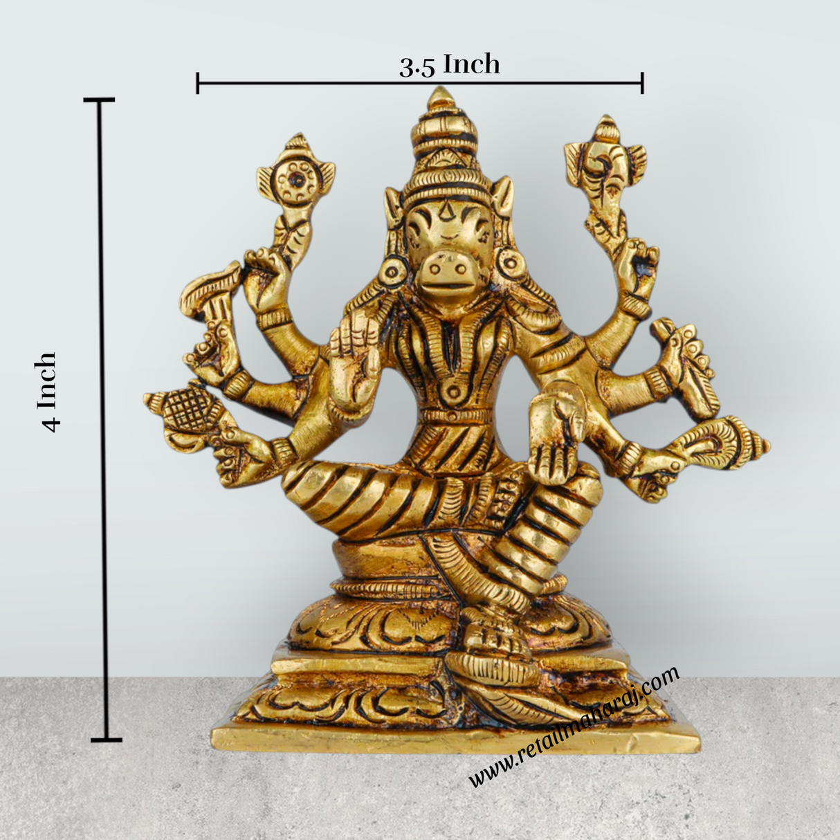 Varahi Amman Statue - 4 x 3.5 Inches | Varahi Idol/ Antique Brass Statue/ Varahi 8 Hands Idol for Pooja - Retail Maharaj