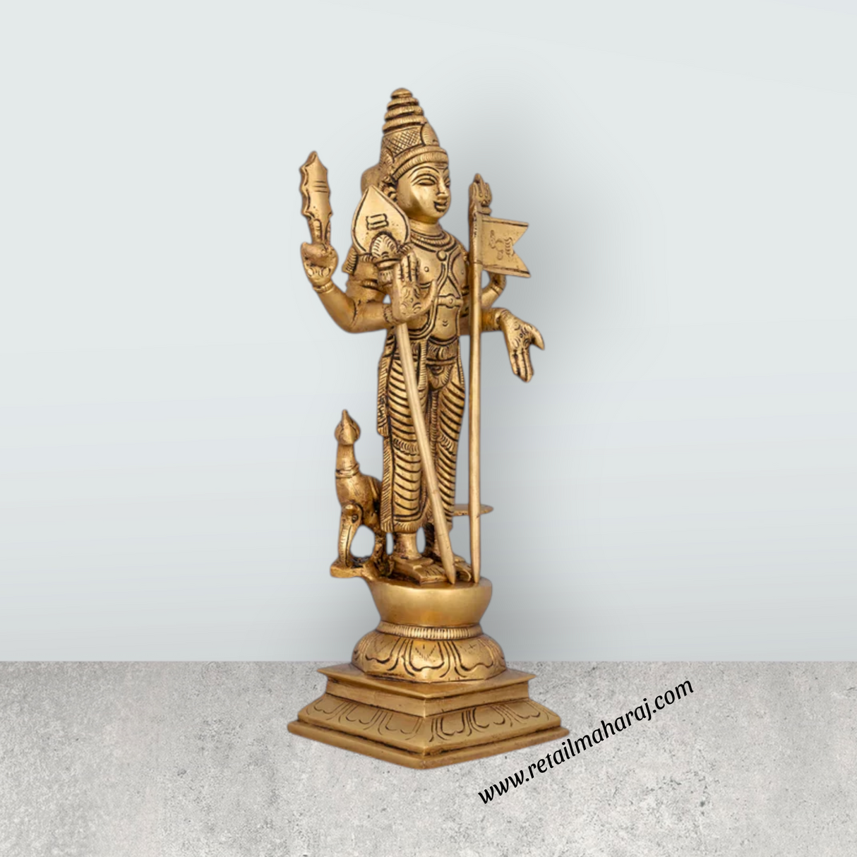 Murugan Statue - 10 x 4.5 Inches | Antique Brass Idol/ Murugan Silai/ Murugan Idol for Pooja/ 2.200 Kgs Approx - Retail Maharaj
