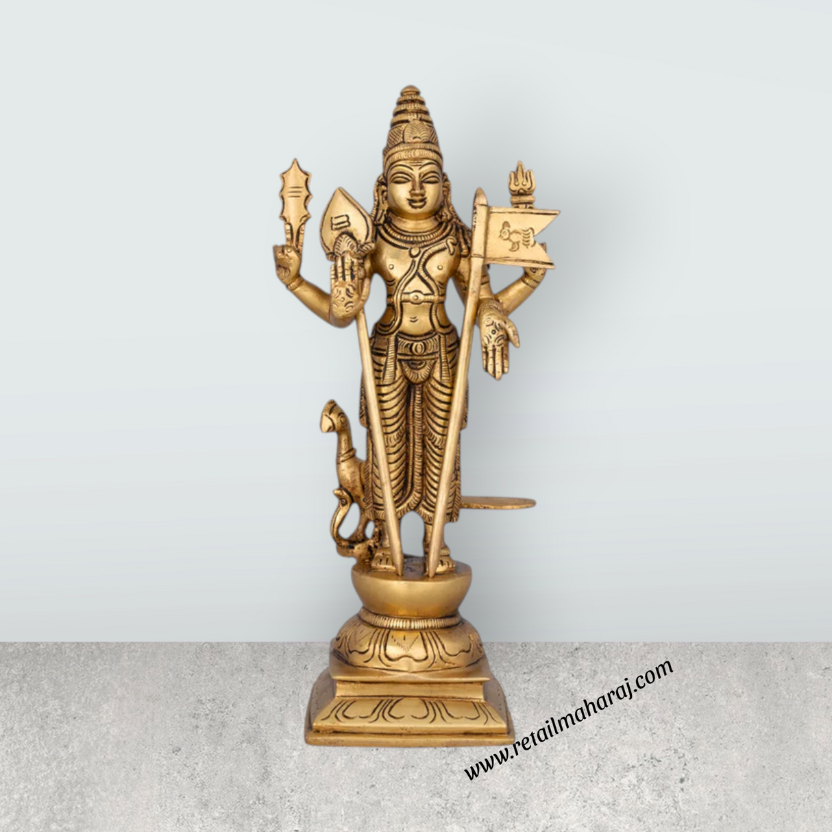 Murugan Statue - 10 x 4.5 Inches | Antique Brass Idol/ Murugan Silai/ Murugan Idol for Pooja/ 2.200 Kgs Approx - Retail Maharaj