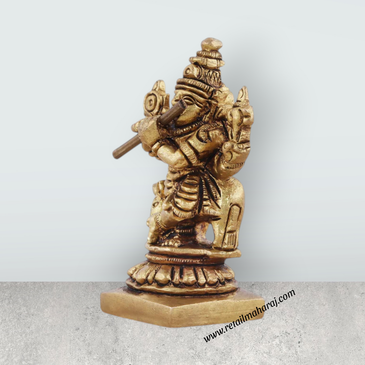 Krishna Statue with Cow - 2 x 1.5 Inches | Antique Brass Idol/ Cow Krishna for Pooja/ 80 Gms Approx