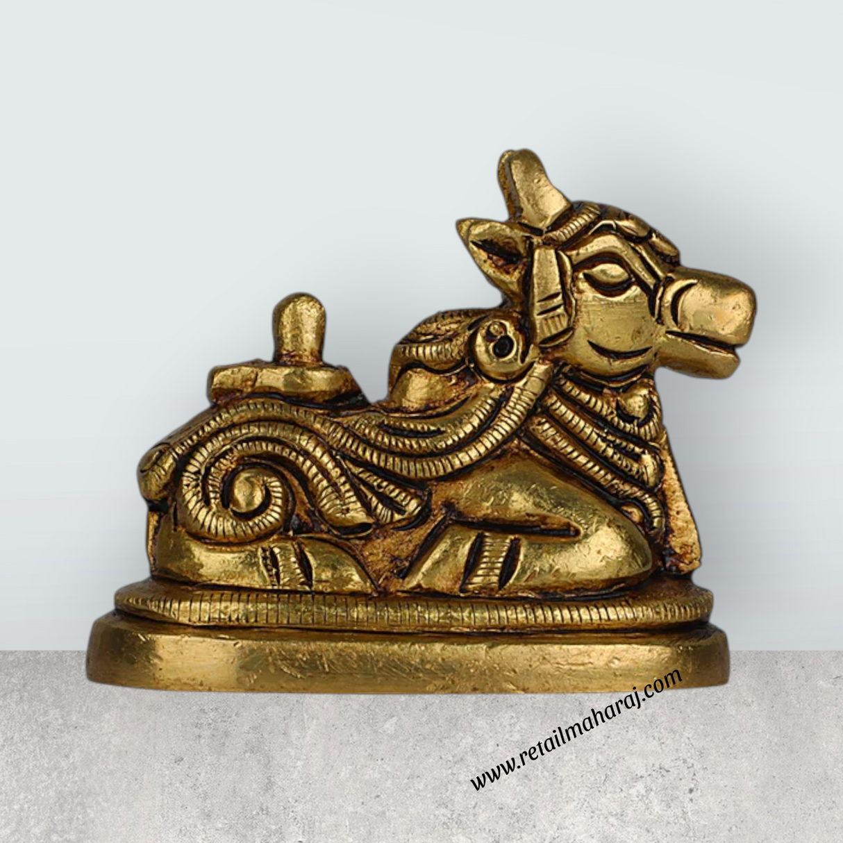 Nandi Statue With Shiv Ling Murti - 2 X 2.5 Inches | Antique Brass Idol/ Nandhi Statue For Pooja Room - Retail Maharaj