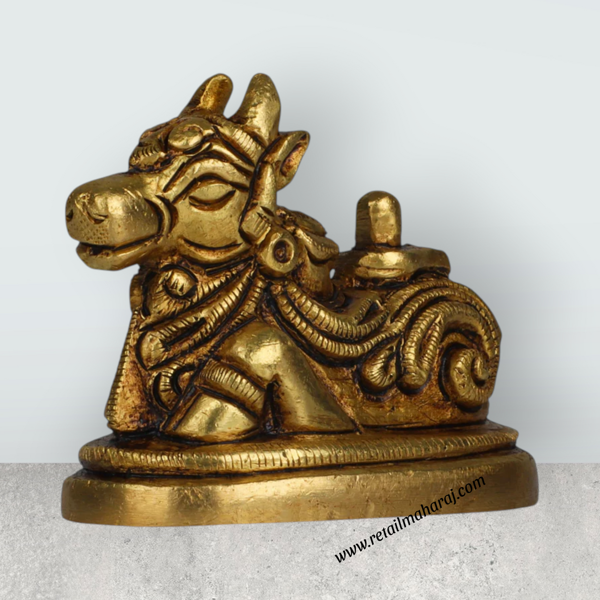 Nandi Statue With Shiv Ling Murti - 2 X 2.5 Inches | Antique Brass Idol/ Nandhi Statue For Pooja Room - Retail Maharaj