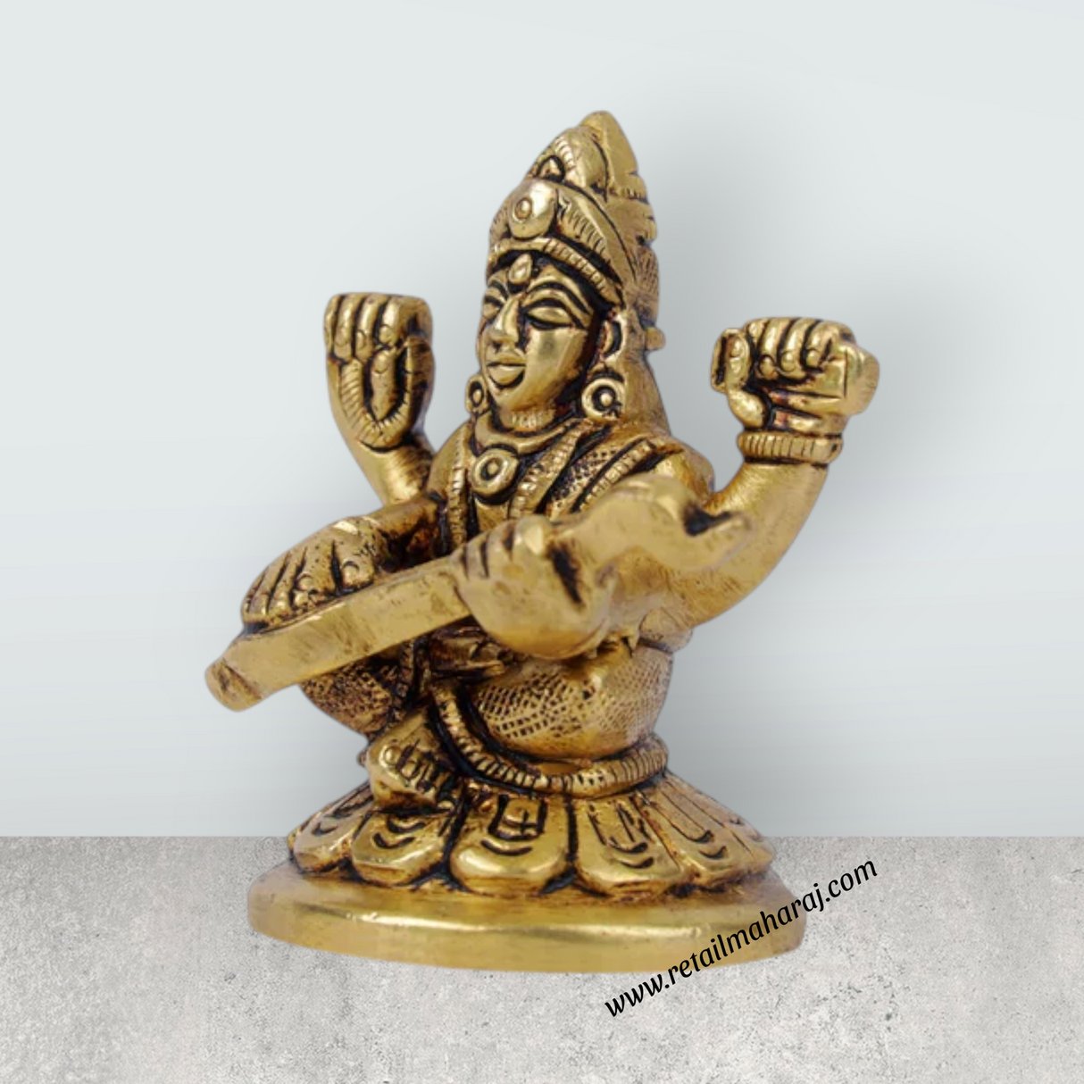 Saraswati Murti - 2.5 x 1.5 Inches | Antique Brass Statue/ Saraswati Idol/ Saraswati Mata Murti for Pooja - Retail Maharaj
