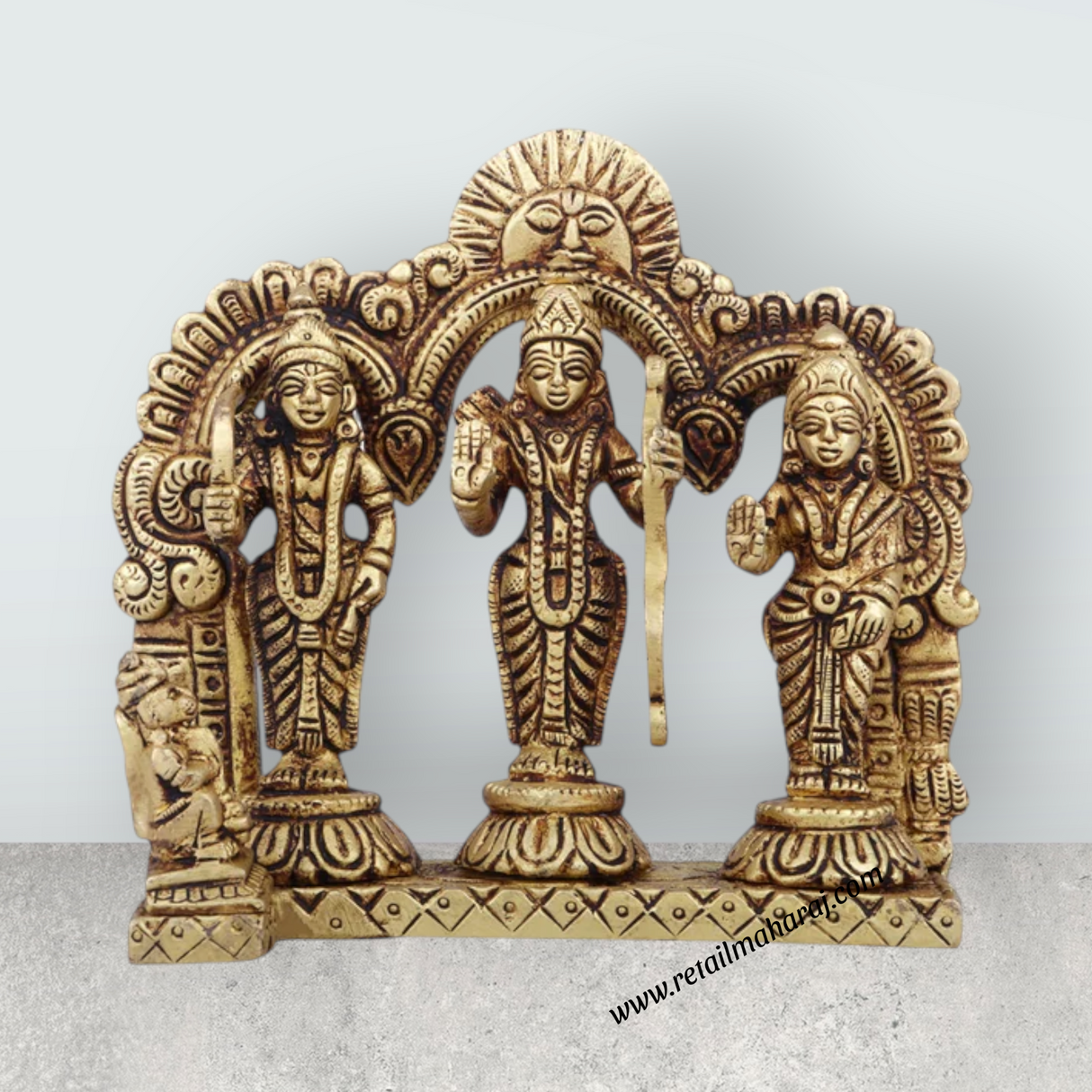 Ram Darbar Murti with Arch - 5 x 5.5 Inches | Antique Brass Idol/ Ram Darbar Idol for Pooja/ 980 Gms Approx - Retail Maharaj