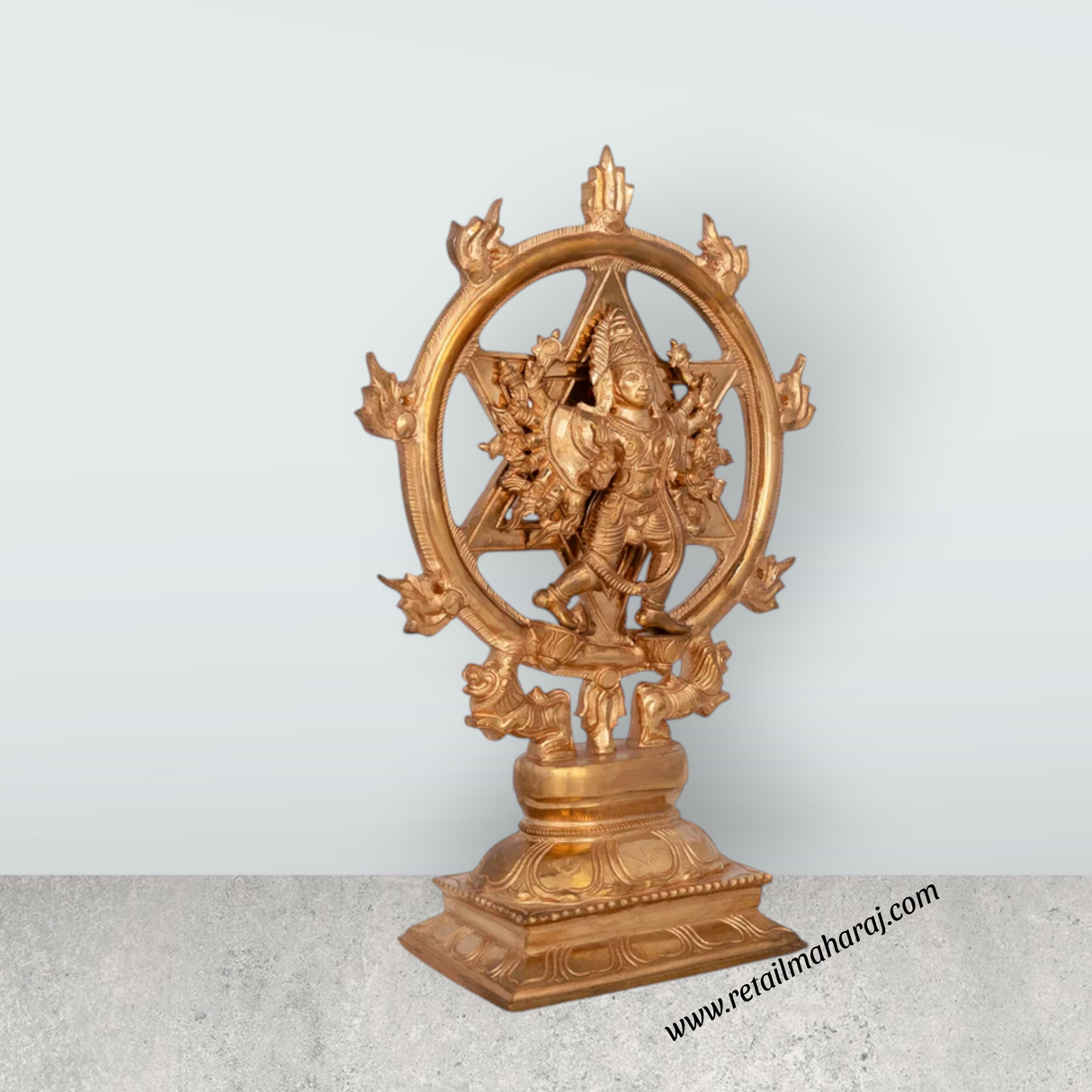 Chakrathazhwar Standing On Base - 11.5 x 8 Inches | Panchaloha Idol / Sudarshana Chakra Idol For Pooja - Retail Maharaj