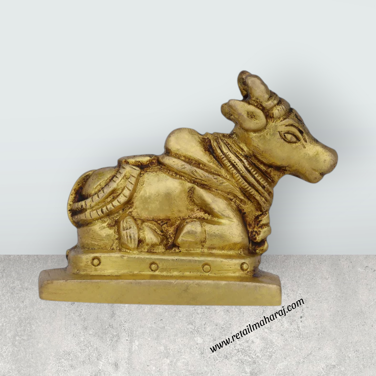 Nandi Statue With Base - 2 x 2 Inches | Antique Brass Idol/ Nandi Murti/ Nandi Idol for Pooja