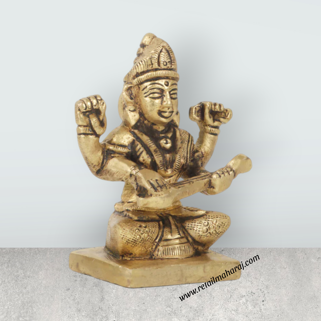 Saraswati Murti - 2.75 Inches | Antique Brass Statue/ Saraswati Idol/ Saraswati Mata Murti for Pooja - Retail Maharaj