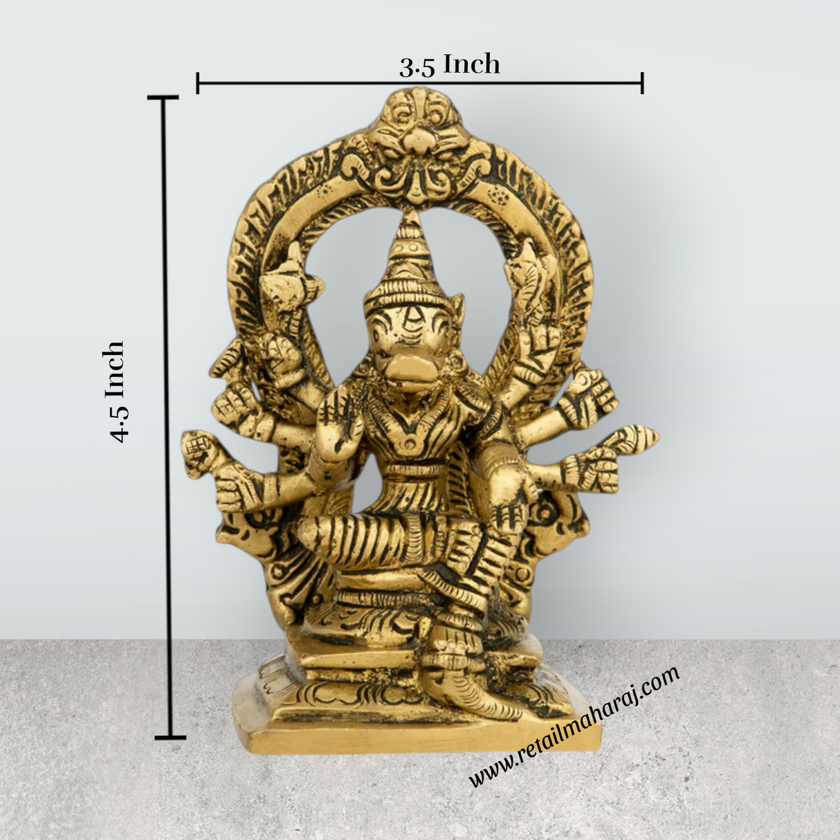 Varahi Amman Statue With Arch - 4.5 x 3.5 Inches | Antique Brass Idol/ Varahi Amman Idol With 8 Hands for Pooja