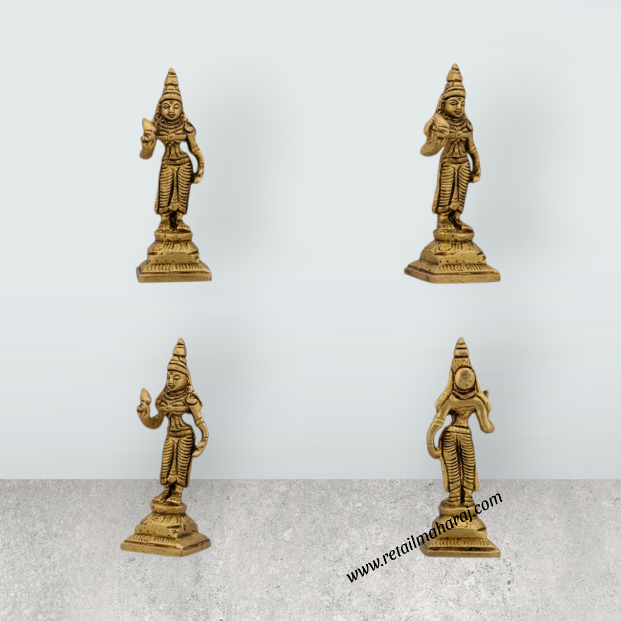 Murugan Valli Deivanai Statue Set - 4 x 1.75 Inches | Antique Brass Idol/ Murugan Valli Deivanai Idol for Pooja - Retail Maharaj