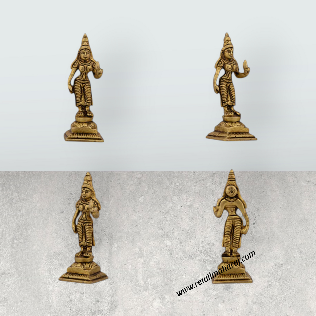 Murugan Valli Deivanai Statue Set – Antique Brass Murugan Valli Deivanai Idol for Pooja (4 x 1.75 Inches) - Retail Maharaj