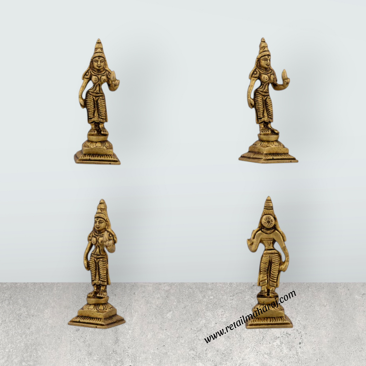Murugan Valli Deivanai Statue Set - 4 x 1.75 Inches | Antique Brass Idol/ Murugan Valli Deivanai Idol for Pooja - Retail Maharaj