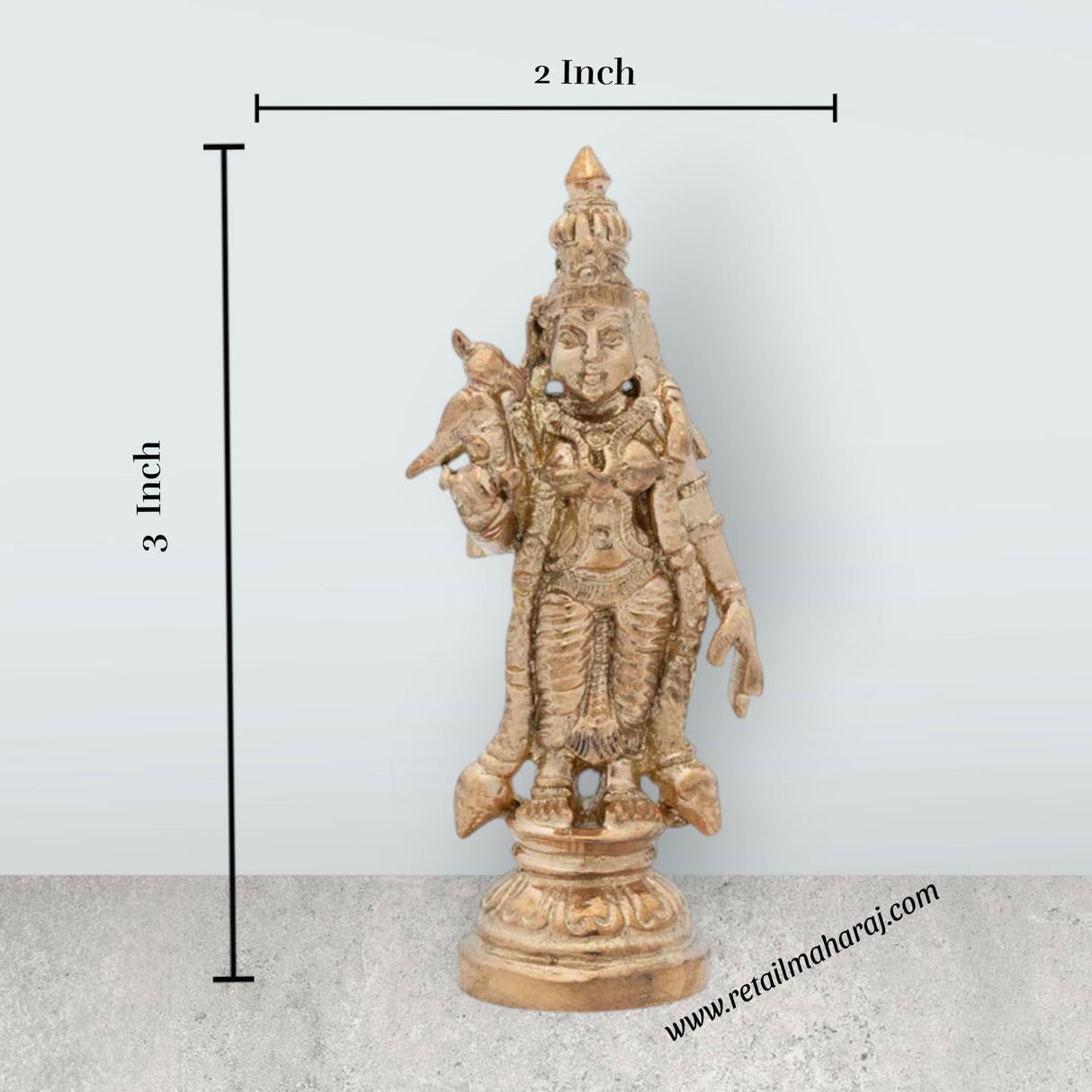 Meenakshi Amman Statue Standing On Base - 3 x 2 Inches | Panchaloha Idol / Meenakshi Statue for Worship - Retail Maharaj