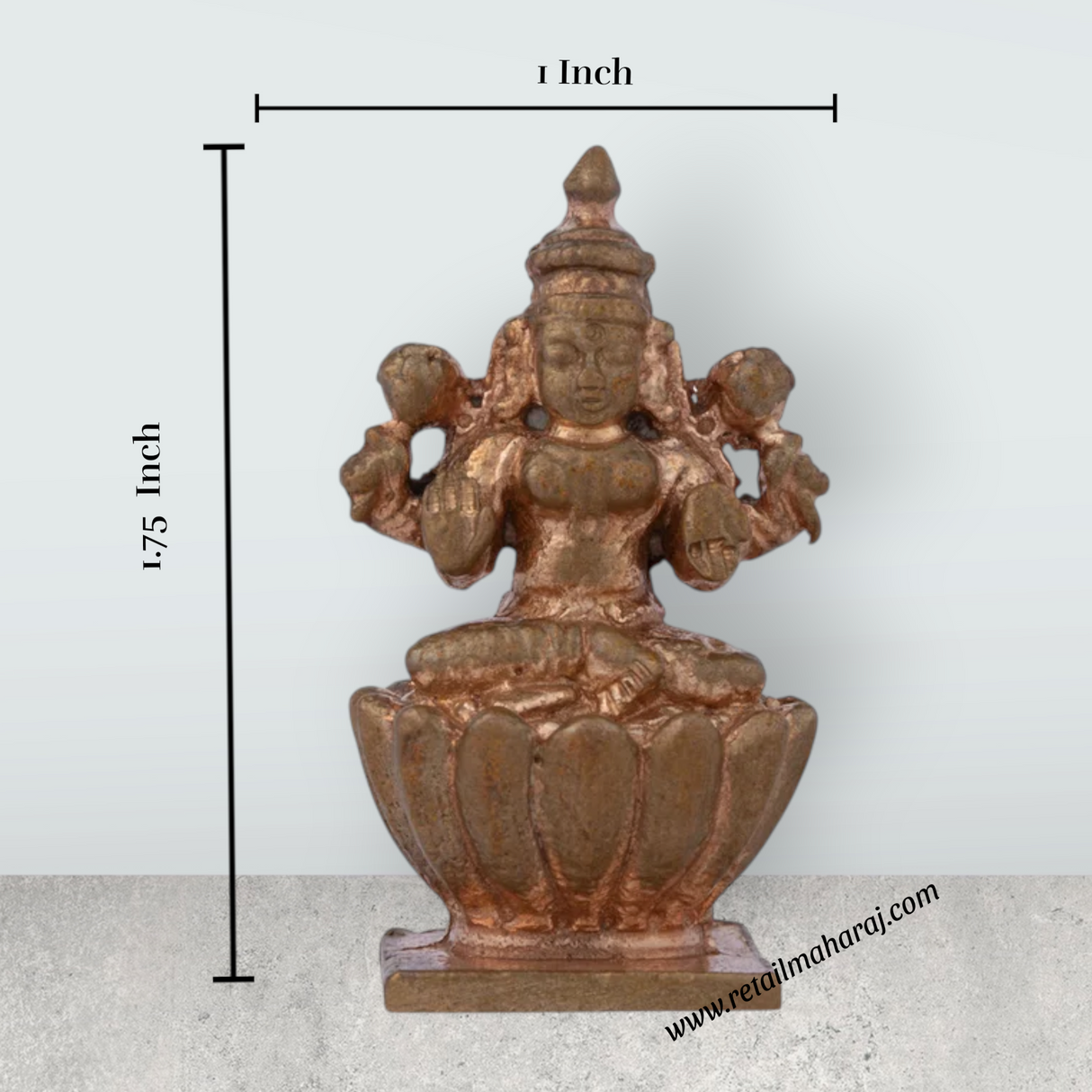 Laxmi Devi Statue - 1.75 x 1 Inches | Panchaloha Idol/ Lakshmi Statue Sitting On Lotus for Pooja/ 55 Gms Approx - Retail Maharaj