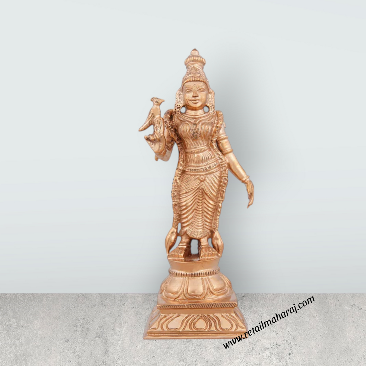 Meenakshi Amman Statue - 6 x 2.5 Inches | Panchaloha Statue/ Standing Meenakshi Amman Idol for Pooja/ 440 Gms - Retail Maharaj