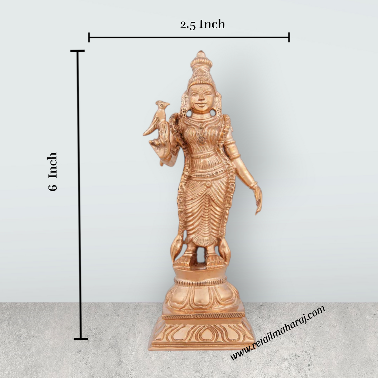 Meenakshi Amman Statue - 6 x 2.5 Inches | Panchaloha Statue/ Standing Meenakshi Amman Idol for Pooja/ 440 Gms - Retail Maharaj