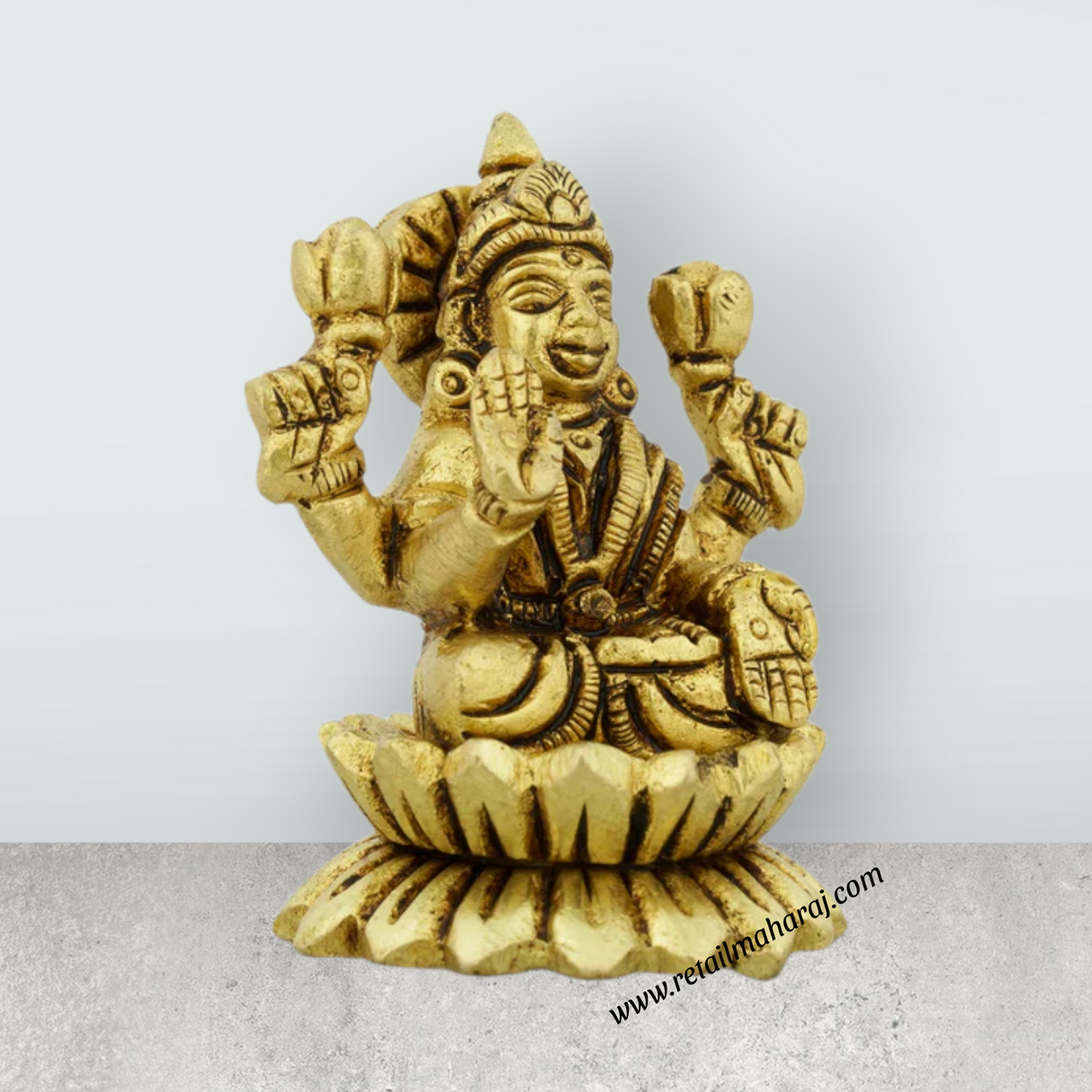Lakshmi Idol Sitting On Lotus Base - 2 x 1.5 Inches | Antique Polish Laxmi Statue/ Brass Idol for Pooja - Retail Maharaj
