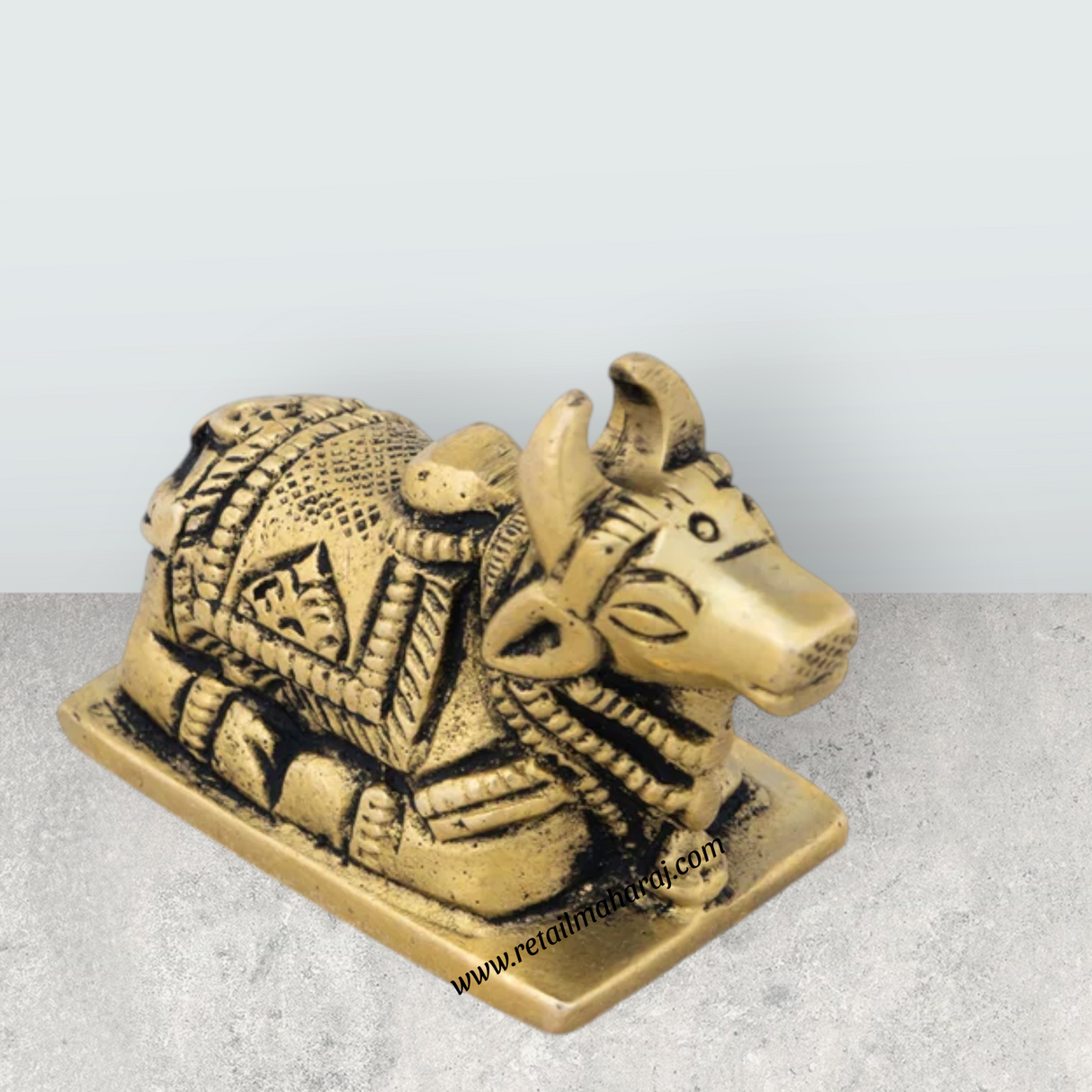 Nandi Statue With Base - 1.5 x 1.5 Inches | Antique Brass Nandi Murti/ Nandhi Statue for Pooja & Worship