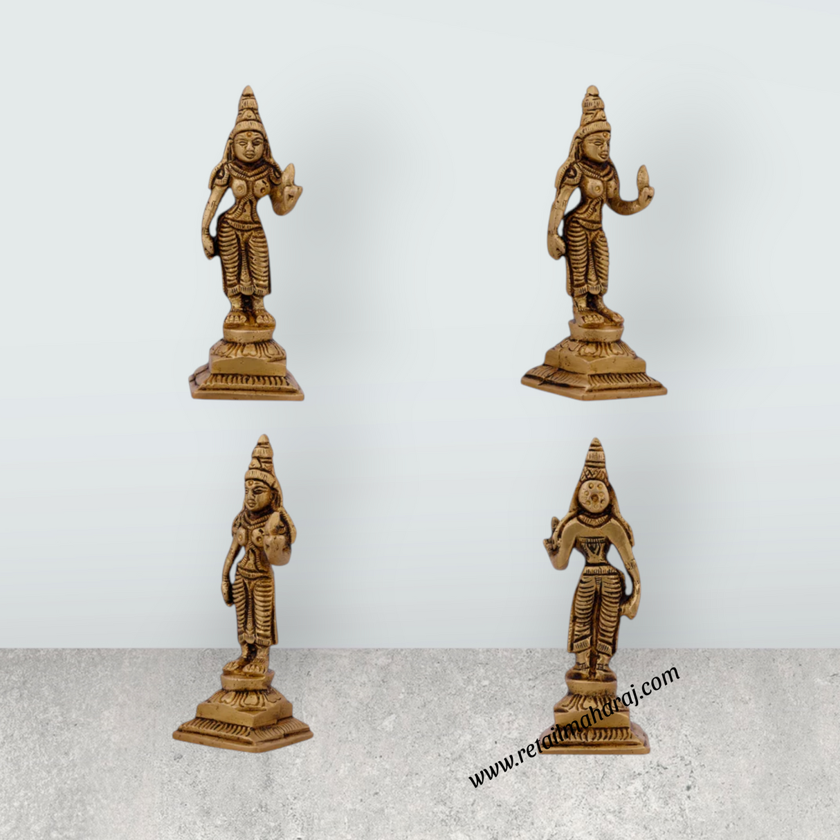 Perumal Sridevi Bhudevi Idol Set - 4 x 1.5 Inches | Antique Brass Idol/ Balaji Murti Sridevi Bhudevi for Pooja