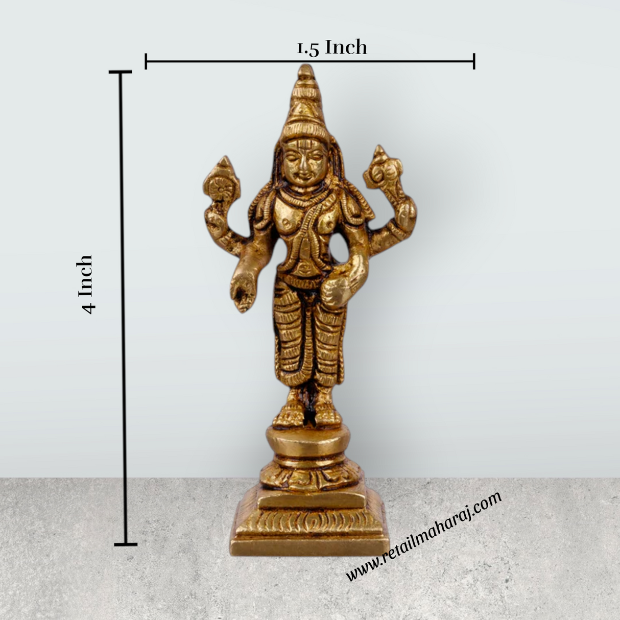 Perumal Sridevi Bhudevi Idol Set - 4 x 1.5 Inches | Antique Brass Idol/ Balaji Murti Sridevi Bhudevi for Pooja