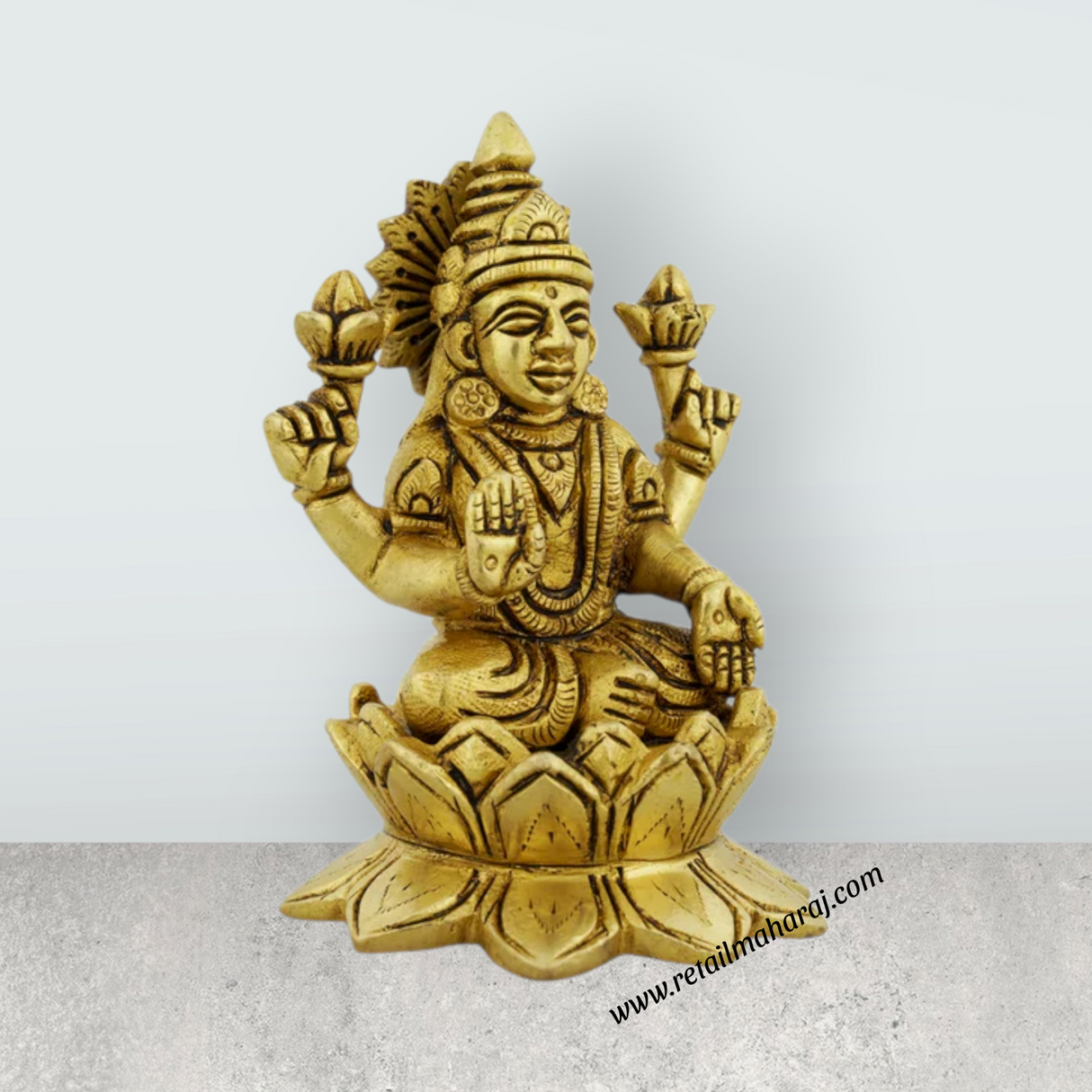 Lakshmi Idol Sitting On Lotus Base - 4 x 2.75 Inches | Antique Polish Laxmi Statue/ Brass Idol for Pooja