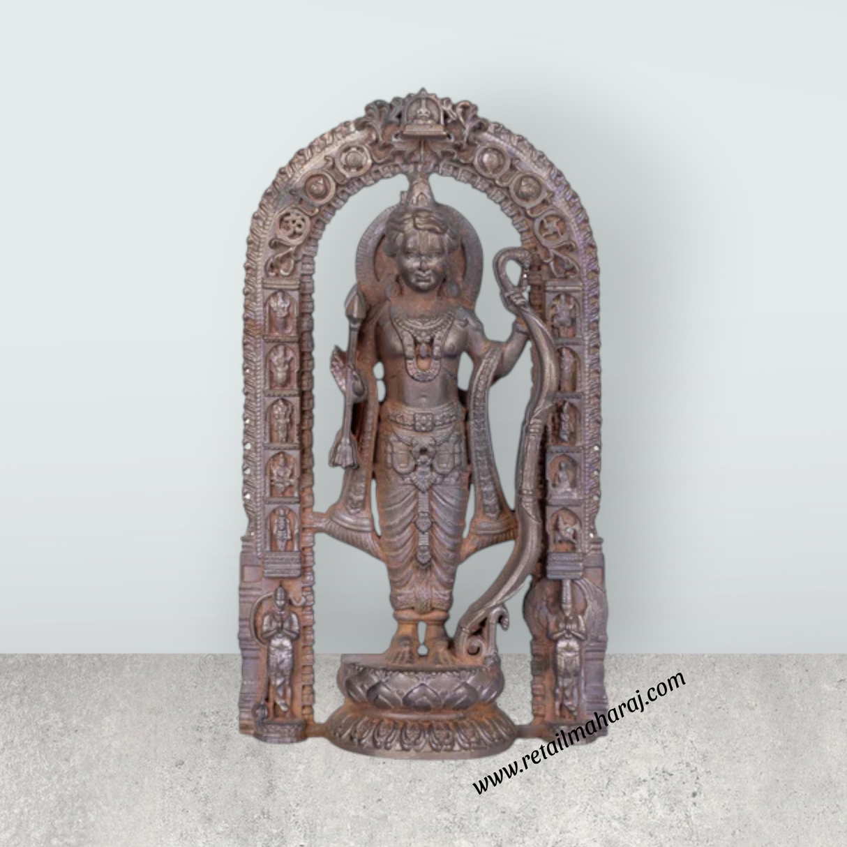 Ayothi Ramar With Arch Murti – 4.5 x 2.75 Inches Copper Idol / Ayodhya Rama Statue for Pooja - Retail Maharaj