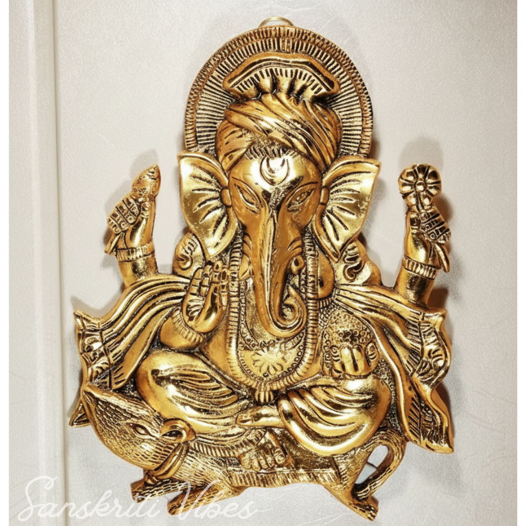 Metal Ganesha Ji Statue Decorative Showpiece – Handcrafted Ganpati Idol for Home Decor & Auspicious Gifting (Glossy Finish, Made in India)