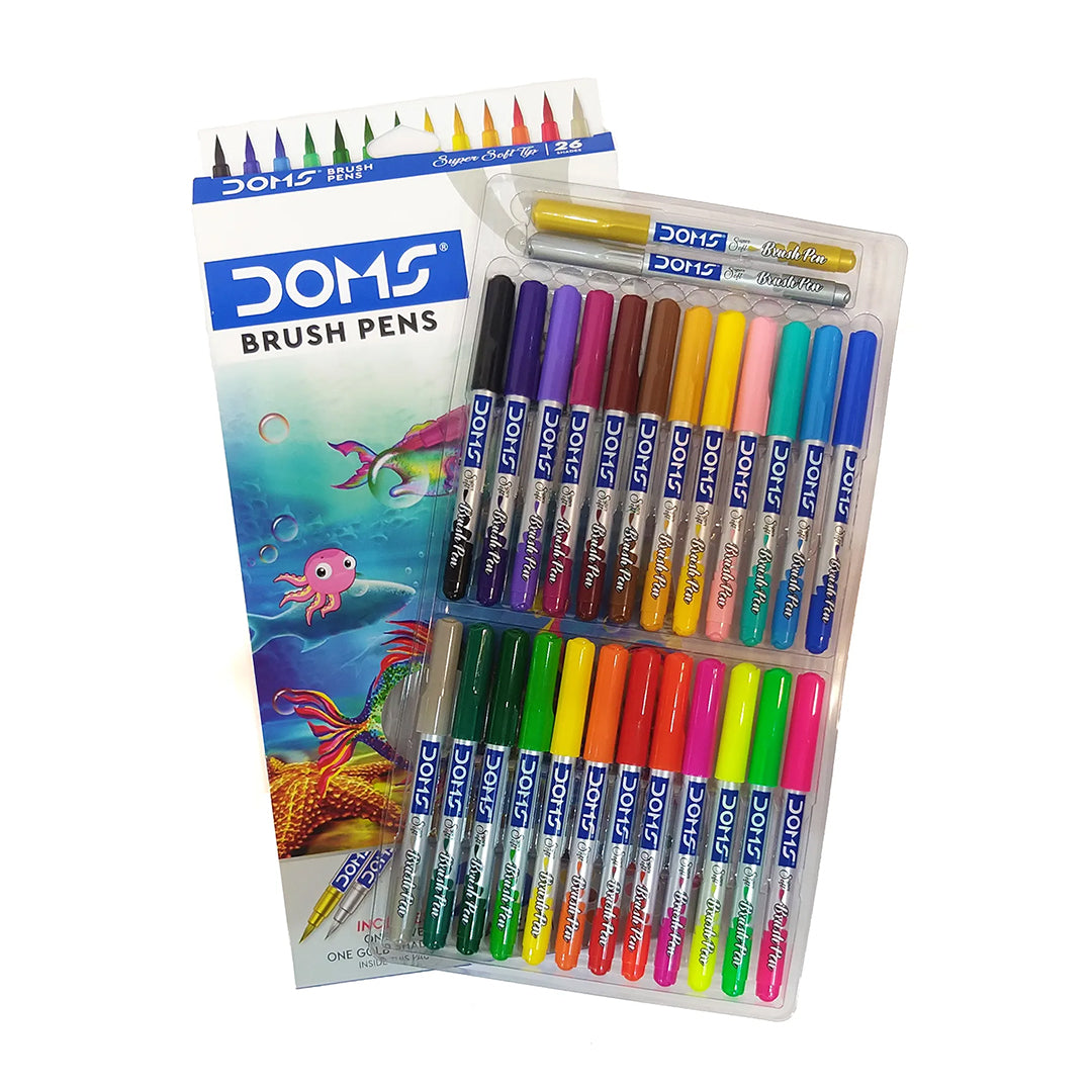Doms Water-Based Brush Pens Colour Set 14 and 26 Shades with Silver and Gold - Retail Maharaj