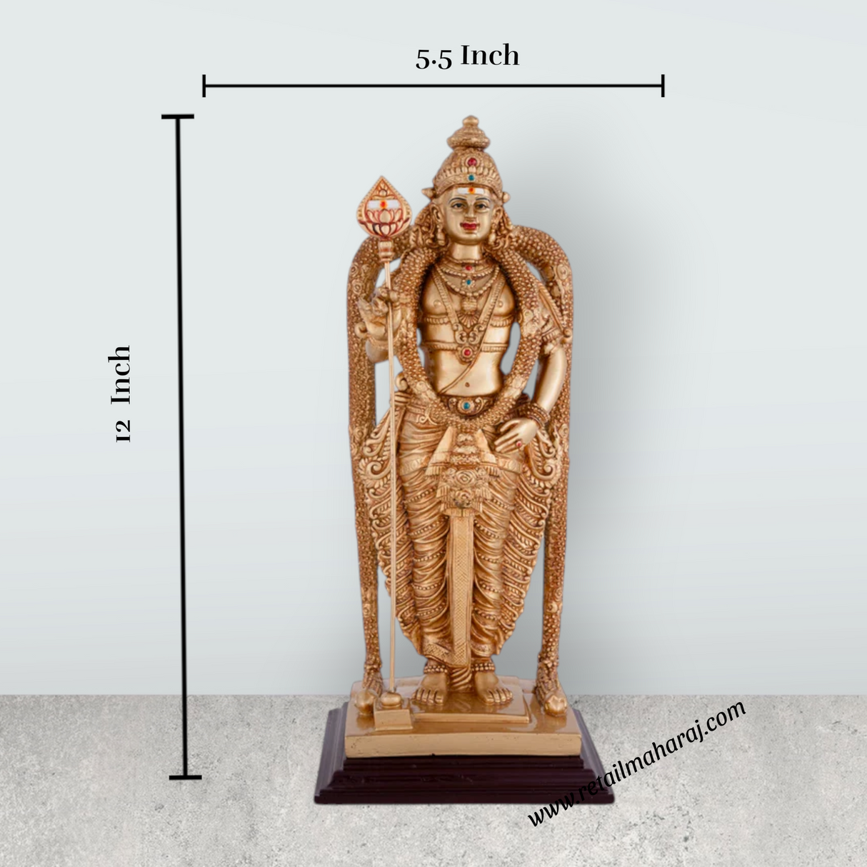 Murugan Statue - 12 x 5.5 Inches | Resin Standing Kartikeya Statue for Pooja - Retail Maharaj