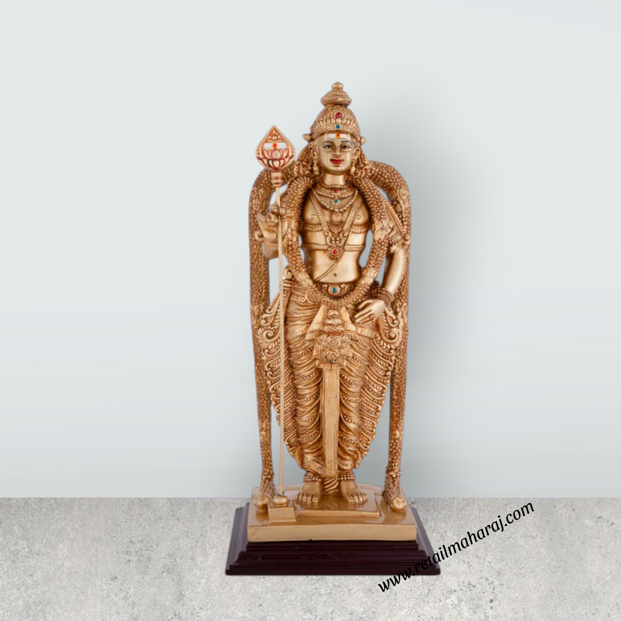 Murugan Statue - 12 x 5.5 Inches | Resin Standing Kartikeya Statue for Pooja - Retail Maharaj