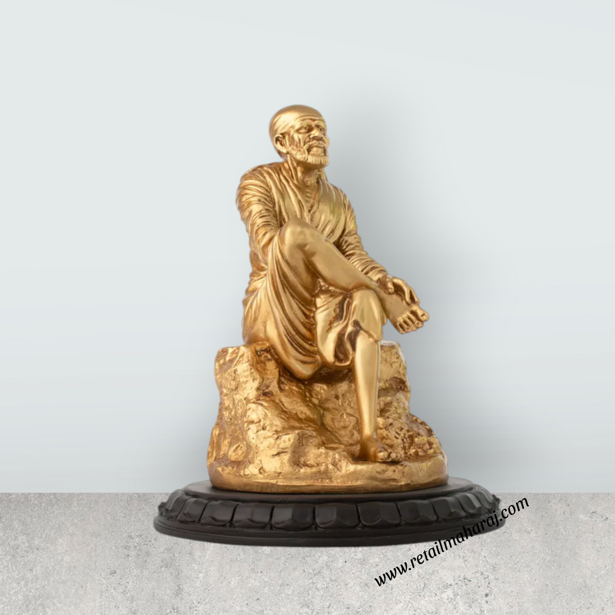 Saibaba Statue – 10 x 7 Inches | Shirdi Sai Baba Idol/ Gold Polish Saibaba Idol for Pooja