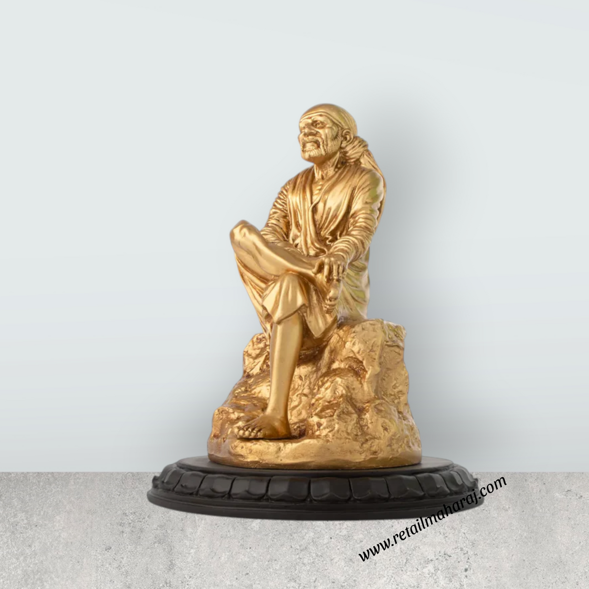 Saibaba Statue – 10 x 7 Inches | Shirdi Sai Baba Idol/ Gold Polish Saibaba Idol for Pooja