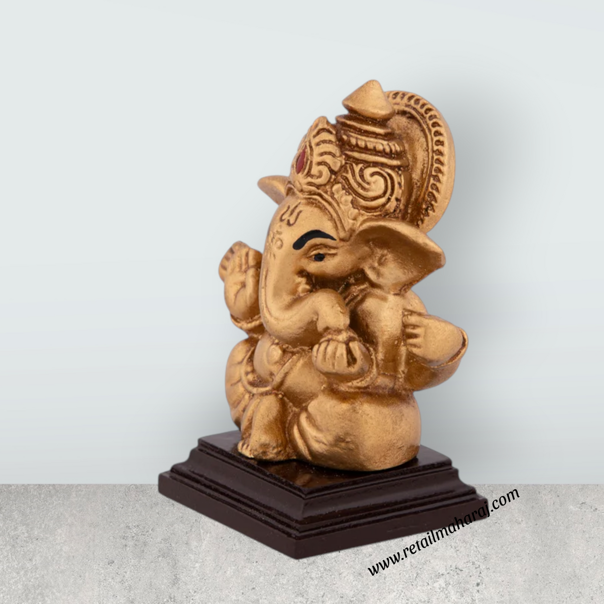 Ganesh Murti With Base - 3 x 2.5 Inches | Resin Ganpati Murti / Sitting Vinayaka Statue for Pooja - Retail Maharaj