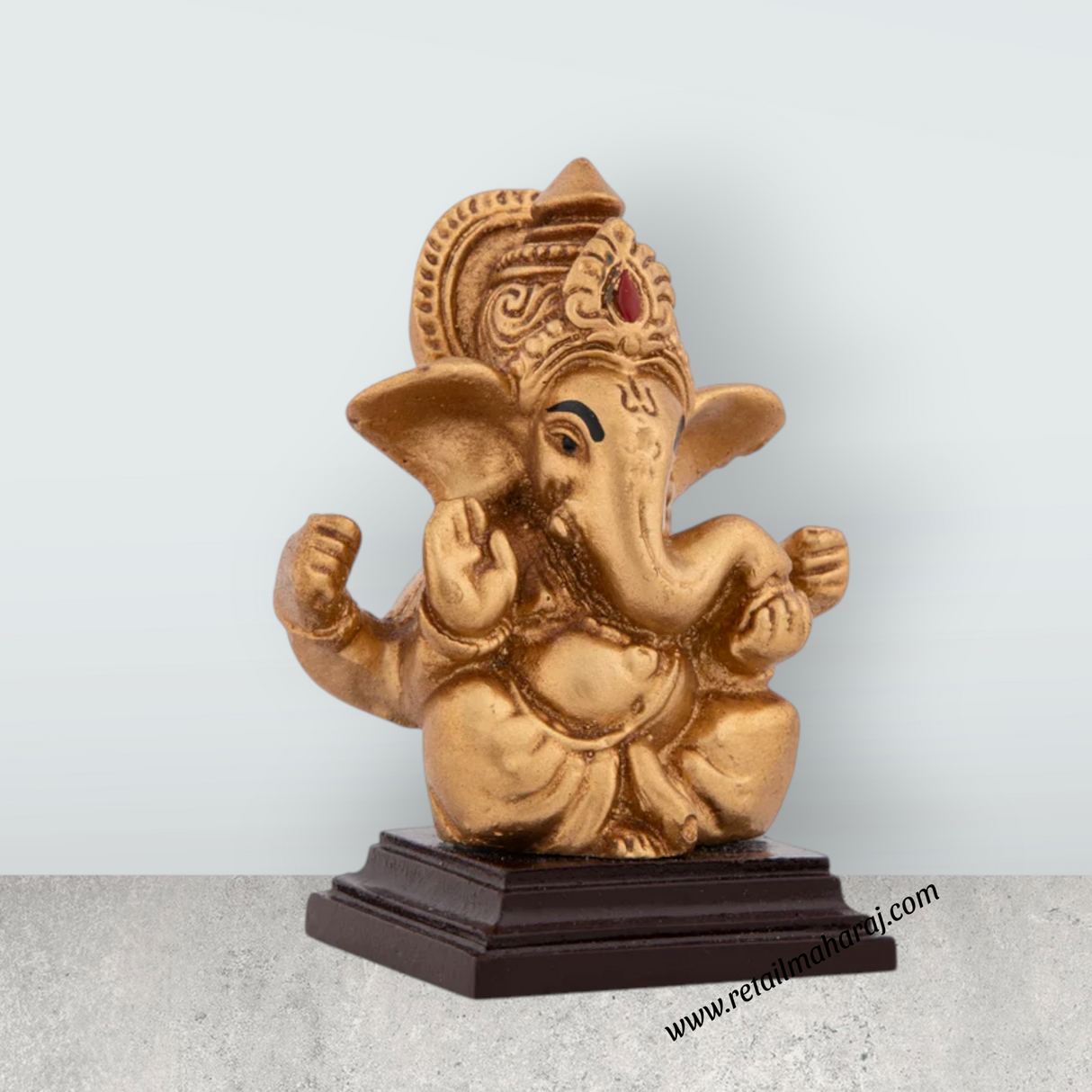 Ganesh Murti With Base - 3 x 2.5 Inches | Resin Ganpati Murti / Sitting Vinayaka Statue for Pooja - Retail Maharaj