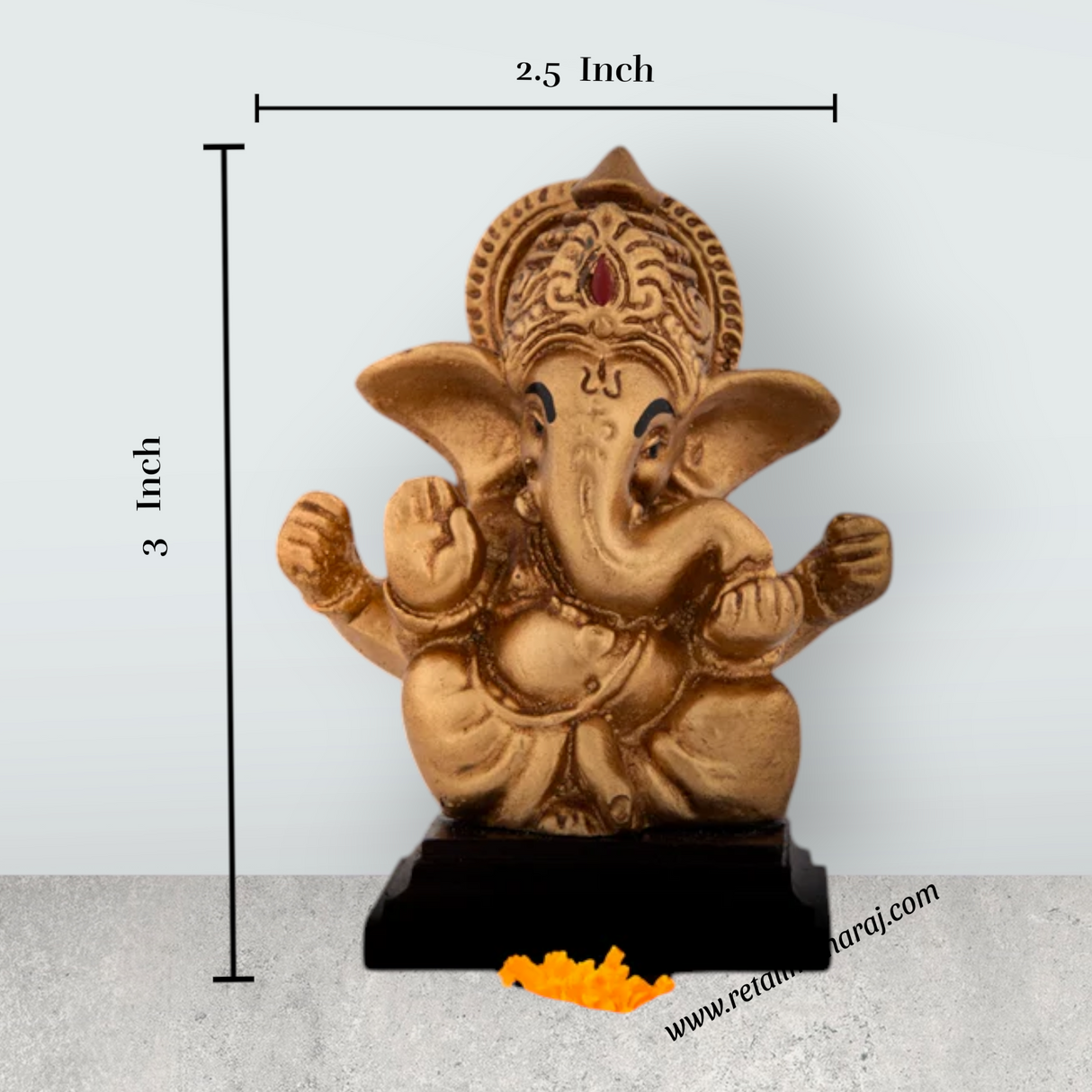 Ganesh Murti With Base - 3 x 2.5 Inches | Resin Ganpati Murti / Sitting Vinayaka Statue for Pooja - Retail Maharaj