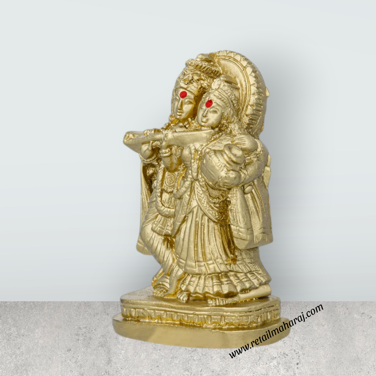 Radha Krishna Murti With Base - 3 x 2 Inches | Resin Statue / Gold Polish Radha Krishna Idol for Pooja - Retail Maharaj