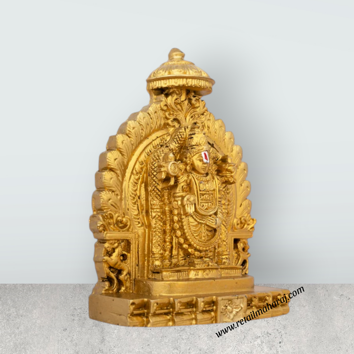 Simhasan Balaji Murti - 5 x 4 Inch | Resin Statue/ Gold Polish Balaji Idol for Pooja/ 296 Gms Approx - Retail Maharaj